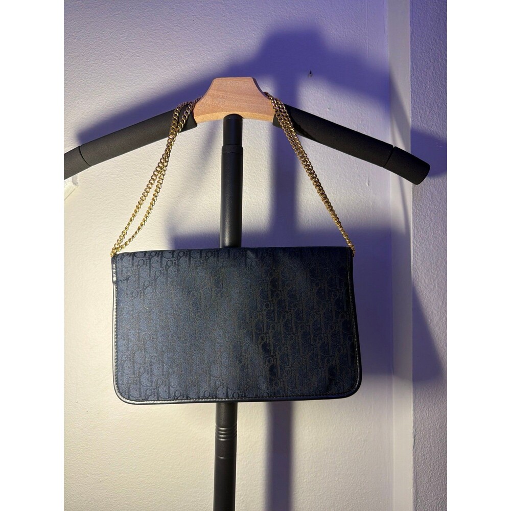 Vintage Christian Dior Navy Trotter mono canvas envelope bag w chain COA - Picture 2 of 13